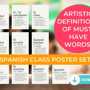 Spanisch Klassenzimmer Poster Set, Spanisch Wandkunst, druckbar, Wortdefinitionen, PDF, Spanischlehrer, Spanisch Klassenzimmer Dekor, digitaler Download
