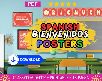 Bienvenidos Poster Set, Spanish Classroom Printable, Motivational, Inspirational, Educational Quotes, Wall Art Decor, Carteles Set, PDF