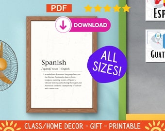 Spanish Definition Wall Art, Printable Classroom Decoration, Bilingual Teacher Resources, Modern Typography, Instant Digital Download, PDF