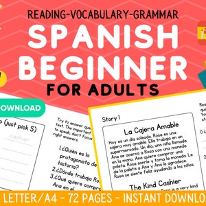 Spanish Beginner Worksheet Bundle, Stories with Vocabulary, Printable Spanish Reading Comprehension for Beginners, PDF, Learn Spanish