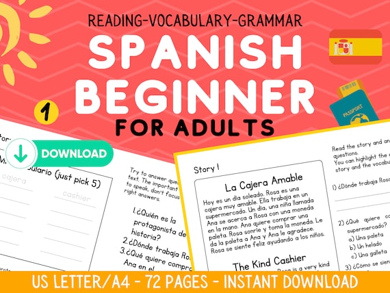 Spanish Beginner Worksheet Bundle, Stories with Vocabulary, Printable Spanish Reading Comprehension for Beginners, PDF, Learn Spanish