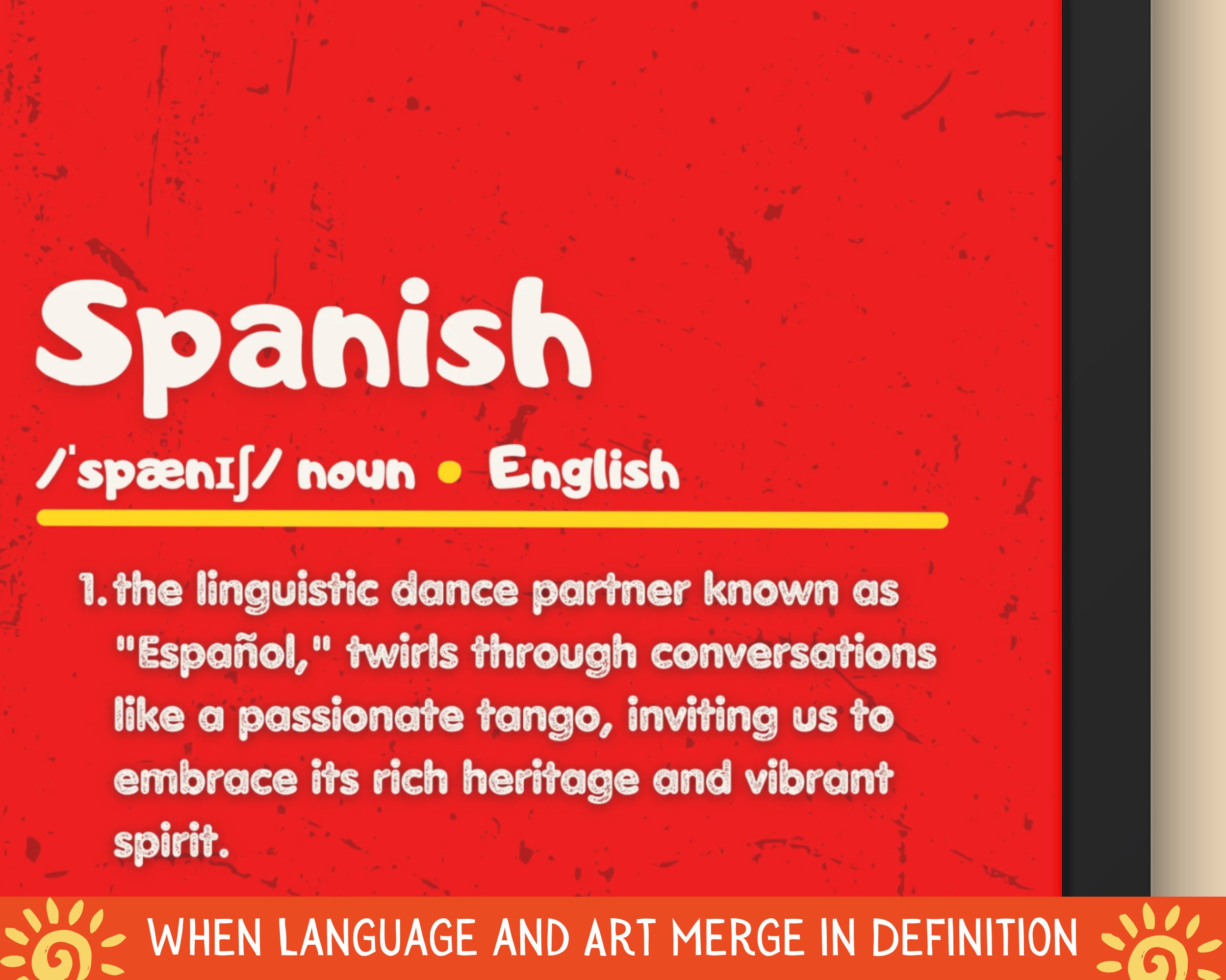 Spanish Definition Wall Art, Printable Classroom Decoration, Bilingual