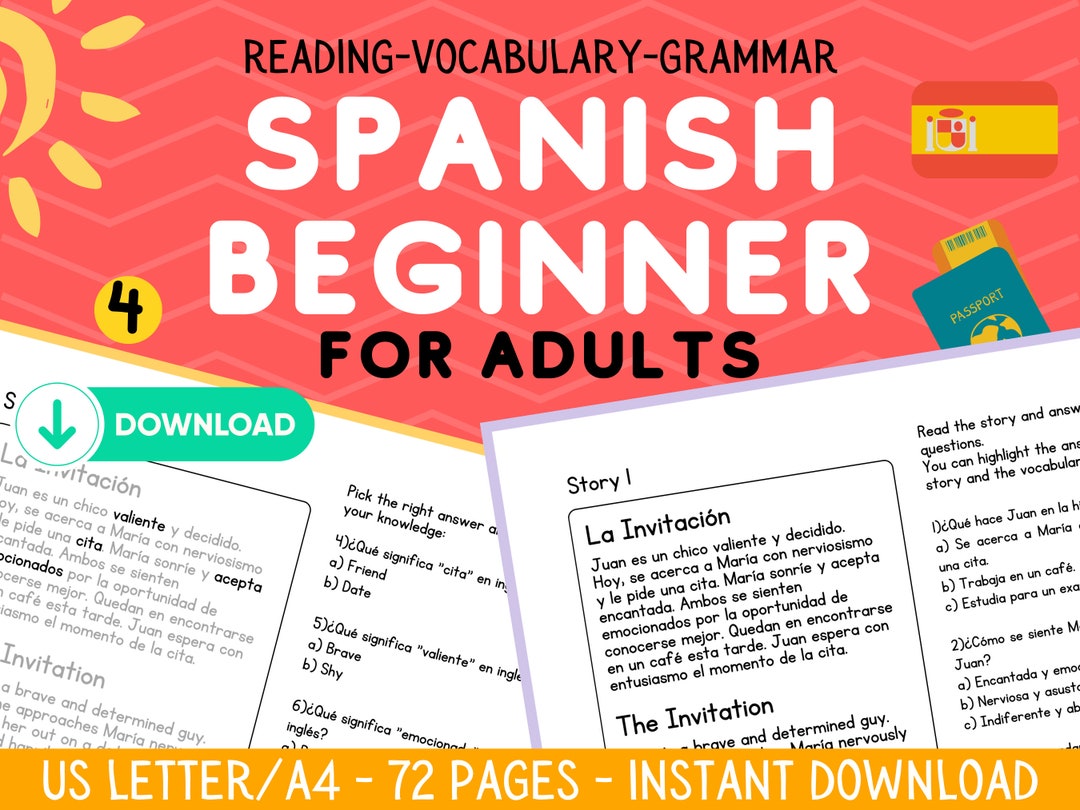 Spanish Beginner Worksheets for Adults, Reading Comprehension