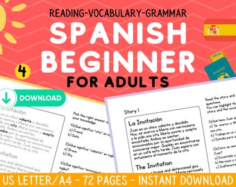 Spanish Beginner Worksheets For Adults, Reading Comprehension, Printable Workbook, Learn Grammar, Lessons, Study Guide, Instant Download,PDF