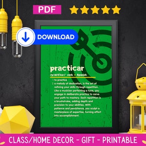 Practicar Definición Arte de Pared, Decoración de Aula Imprimible, Recursos para Profesores de Español, Tipografía Moderna, Descarga Digital Instantánea, PDF