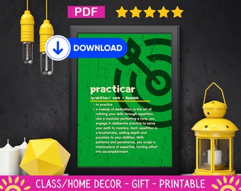 Practicar Definition Wall Art, Printable Classroom Decoration, Spanish Teacher Resources, Modern Typography, Instant Digital Download, PDF