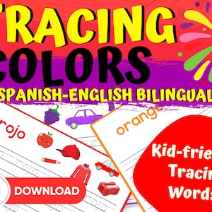 Bilingual Color Tracing Pages, Spanish, English, Kindergarten Worksheets, Learn to Write, Montessori, Homeschool, Learn Colors, Printable