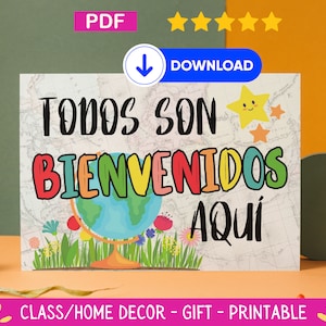 Affiche Todos Son Bienvenidos, salle de classe espagnole imprimable, motivationnelle, inspirante, citations éducatives, décor d’art mural, ensemble de carteles, PDF