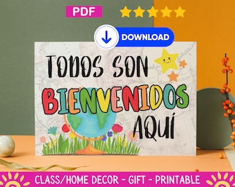Todos Son Bienvenidos Poster, Spanish Classroom Printable, Motivational, Inspirational, Educational Quotes,Wall Art Decor, Carteles Set, PDF
