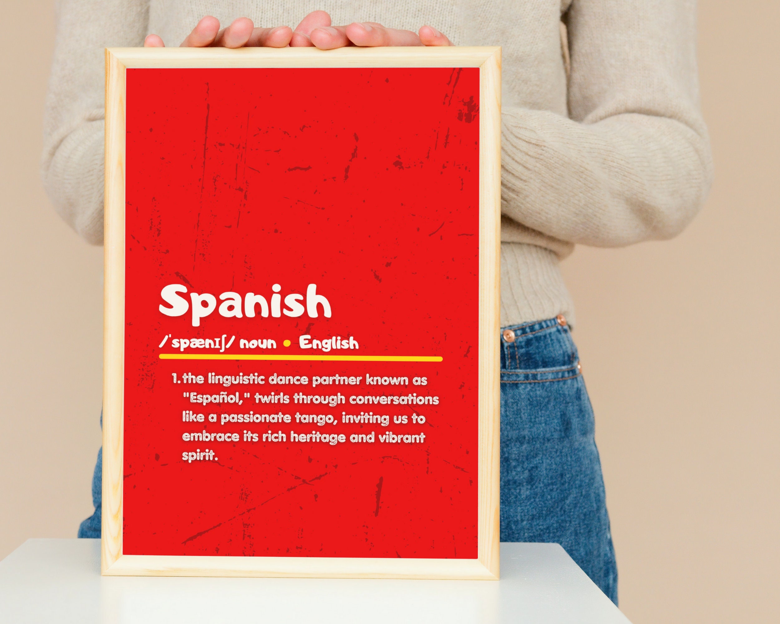 Spanish Definition Wall Art, Printable Classroom Decoration, Bilingual