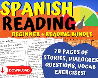 Spanish Beginner Worksheet Bundle, Stories, Vocabulary, Printable Spanish Reading Comprehension for Beginners, PDF, Learn Spanish, Download