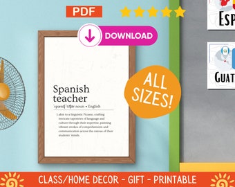 Spanish Teacher Definition Wall Art, Printable Classroom Decoration, Bilingual Resources, Modern Typography, Instant Digital Download, PDF