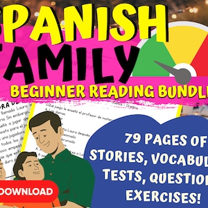 Spanish Beginner Worksheet Bundle, Family Members in Spanish Culture, Printable Spanish Reading Comprehension, Vocabulary, PDF,Learn Spanish