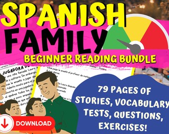 Spanish Beginner Worksheet Bundle, Family Members in Spanish Culture, Printable Spanish Reading Comprehension, Vocabulary, PDF,Learn Spanish
