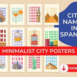 Minimalist City Posters For Spanish Classroom, For Spanish Teachers, Printable Wall Art, Spanish Classroom Decoration, Digital Download, PDF