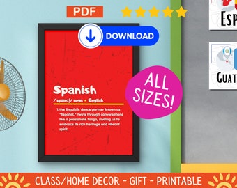 Spanish Definition Wall Art, Printable Classroom Decoration, Bilingual Teacher Resources, Modern Typography, Instant Digital Download, PDF