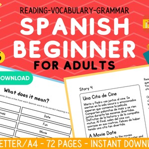 Spanish Beginner Worksheets For Adults, Reading Comprehension, Printable Workbook, Learn Grammar, Lessons, Study Guide, Instant Download,PDF