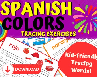 Páginas de calco de colores en español, Colores en español, Colores en español, Jardín de infantes, Aprender a escribir, Educación en el hogar, Imprimible, Descarga digital, PDF