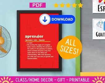 Aprender Definition Wall Art, Printable Classroom Decoration, Spanish Teacher Resources, Modern Typography, Instant Digital Download, PDF