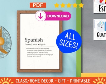 Spanish Definition Wall Art, Printable Classroom Decoration, Bilingual Teacher Resources, Modern Typography, Instant Digital Download, PDF