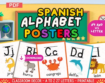 Spanish Alphabet Classroom Poster Set, Educational Wall Art Decor, Bilingual ABC, A Gift for Spanish Teachers, Printable Resources, PDF