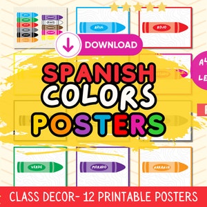 Ensemble d'affiches de crayon de couleurs espagnoles, décor d'art mural éducatif, affichage d'expressions bilingues, carteles, téléchargement, ressources imprimables, PDF