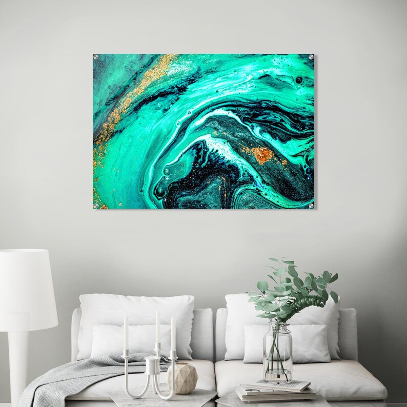Acrylic Wall Art Abstract Aquamarine Wall Decor Large Wall Print Modern