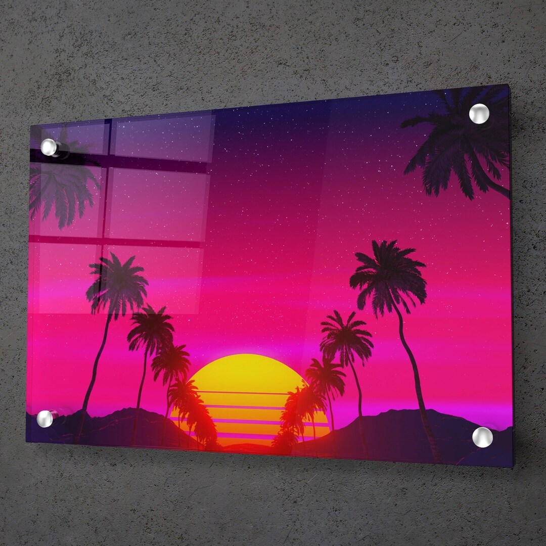 Acrylic Wall Art Palm Tree Retro Palm Tree Wall Art Large Wall Decor