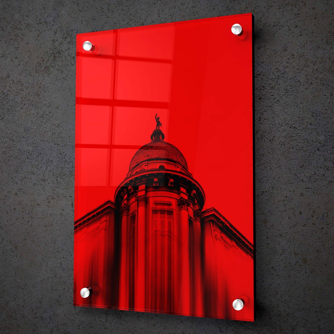 Acrylic Wall Art Church Red Church Wall Decor Large Wall Print Modern