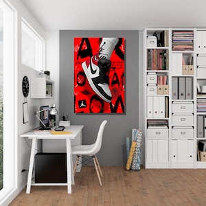 Pop Art: Jordan Red And Black Metal Wall Art, Jordan Sneaker Art Print, Jordan Poster, Sneaker Wall Art, Collage Art, Modern Art, Gift