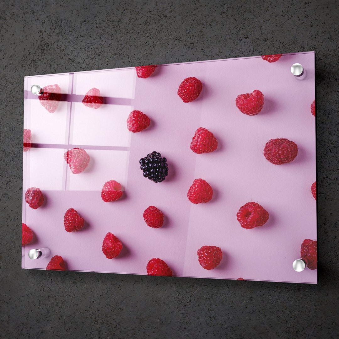 Acrylic Wall Art Fruit Wall Decor Raspberry Large Wall Print Modern
