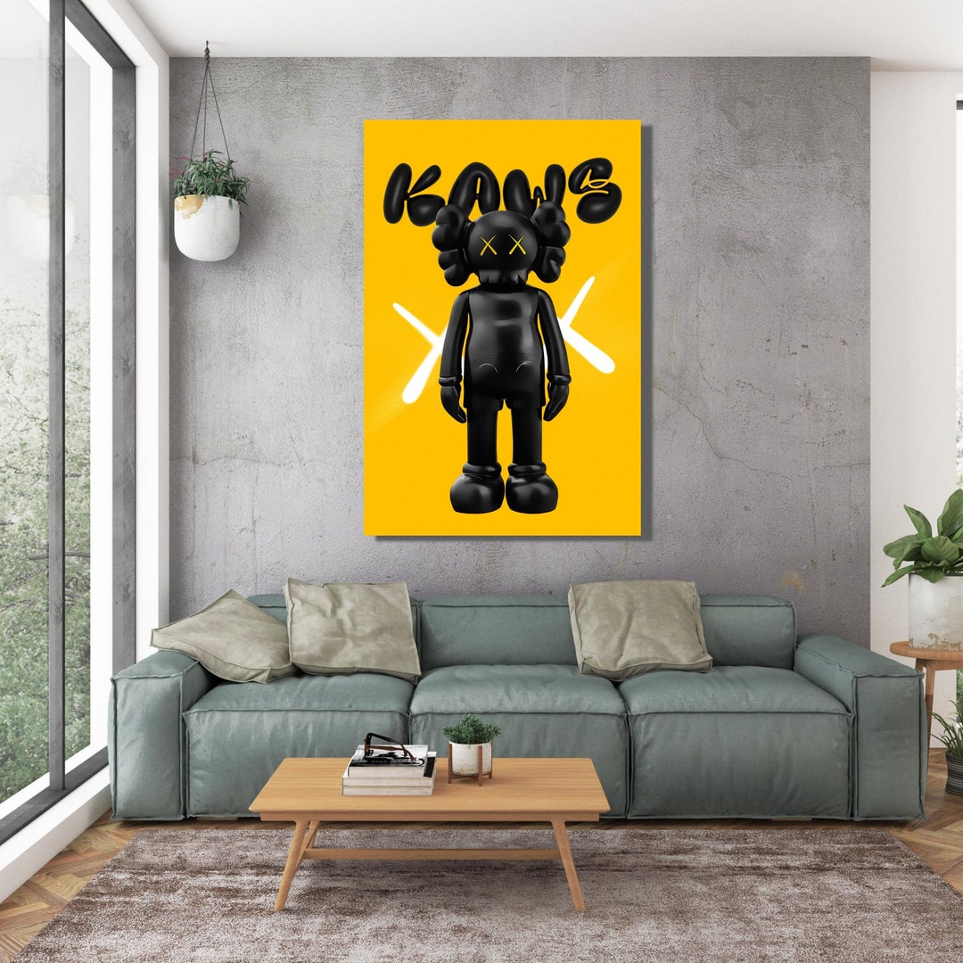Pop Culture KAWS Figure Black and Yellow Metal Wall Art Etsy