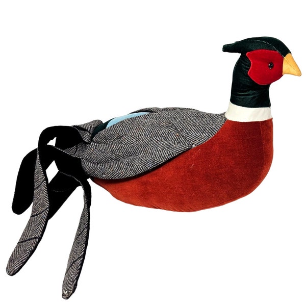 Lady Slipper Designs Vintage Pheasant Bird Plush Stuffed Animal Pillow Tweed