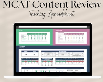 MCAT Content Tracking Tracking Tabelle (Kompatibel mit Kaplan Books) | MCAT Study Tracker + Habit Tracker + Studienplaner | MCAT Prep
