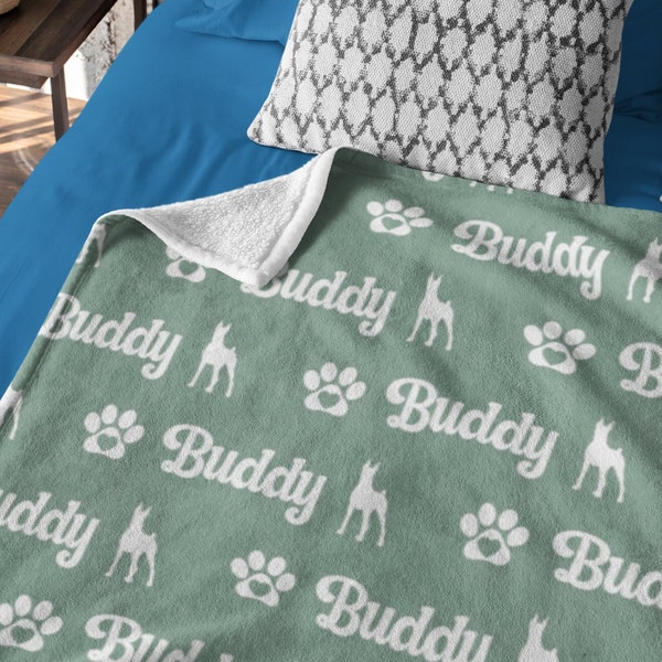 Personalized Doberman Pinscher Dog Name Blanket, Custom dog lover blanket, new puppy gift, rescue dog owner