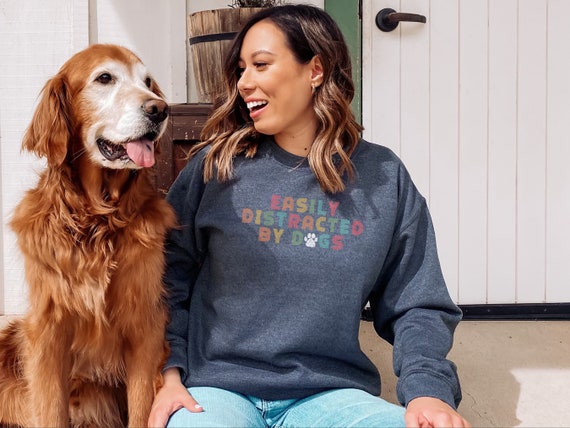 Retro Easily Distracted by Dogs Funny Dog Mom Shirt Dog Paw Sweatshirt Dog Mama Sweater Gift for Dog Mom Funny Dog Birthday Gift Etsy Canada