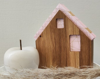 Napkin holder as a house handmade from solid oak