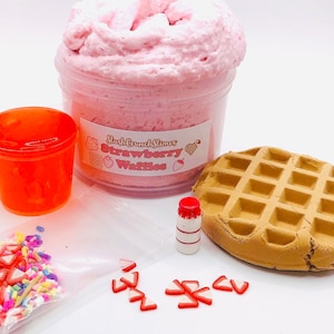 Strawberry Waffles Snow Fizz Slime, Sprinkle Mix, Clay Waffle