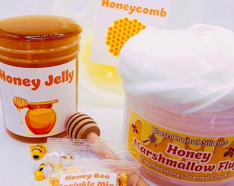 Honey Marshmallow Slime Kit, Jelly & Butter Slime, Honeycomb Charms