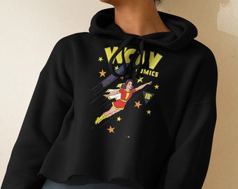 Golden Age Superheroes Crop Top Hoodie - Comic Book Fashion for Her