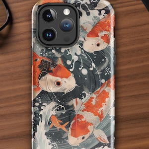 Hayao Miyazaki Inspired Anime iPhone Case with Colorful Koi Fish Collage - MagSafe® tough case for iPhone®