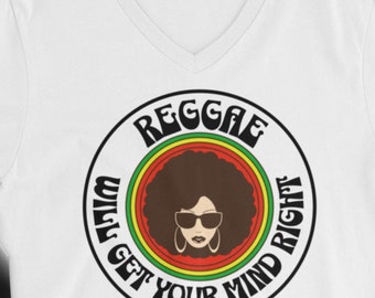 Unisex Short Sleeve V-Neck T-Shirt, Positive Energy Shirt: Reggae Music Mindset
