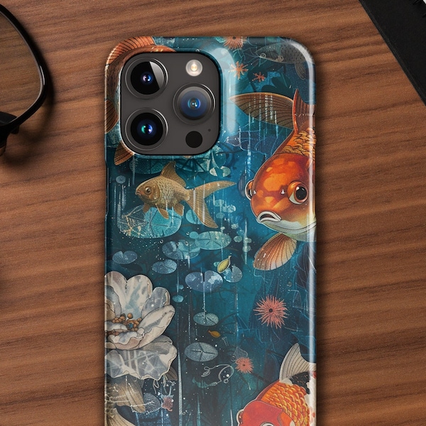 Whimsical Anime Phone Cover with Bright Koi Fish and Goldfish Images