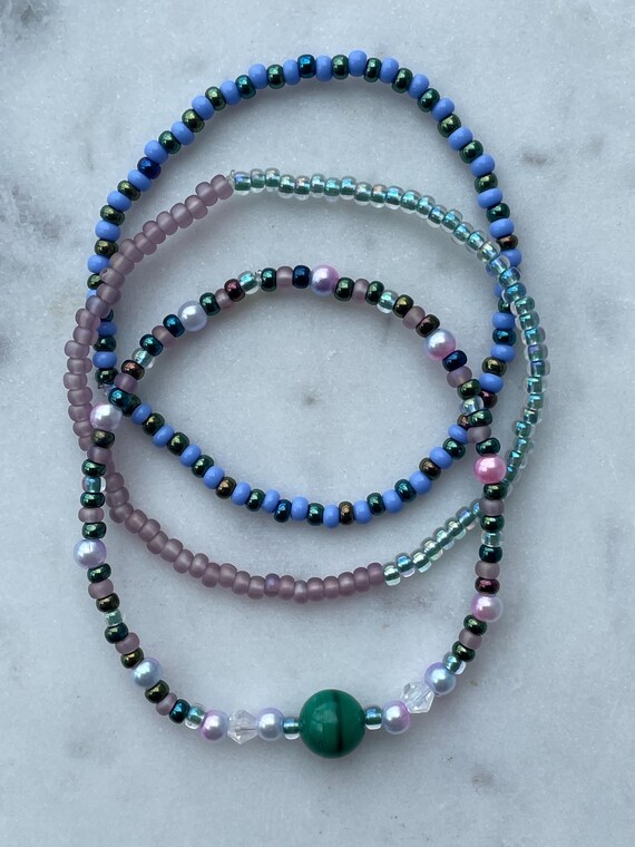 Braccialetto Elastico Donna Con Perline In Turchese E Malachite