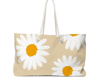 Floral Print Tote Bag | Weekend Bag | Travel Bag | Carry On | Canvas Large Purse | Flower Daisy Print