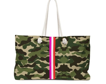 Striped Tote Bag | Weekend Bag | Travel Bag | Carry On | Canvas Large Purse | Camouflage Bag | Camo Bag | Camouflage Weekender Bag