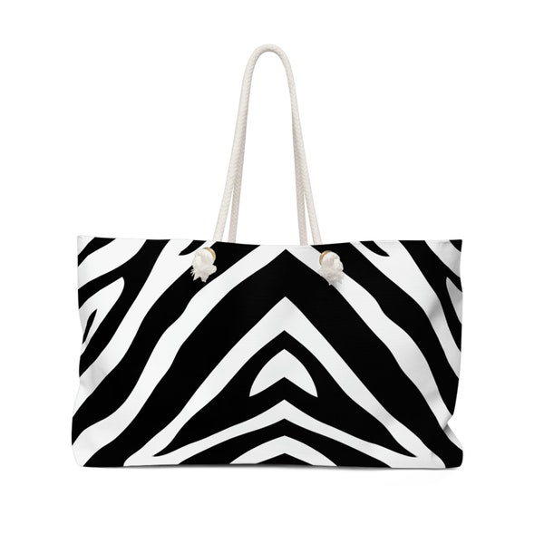 Zebra Print Tote Bag | Weekender Bag | Travel Bag | Carry On | Canvas Large Purse | Zebra Print Weekender Bag