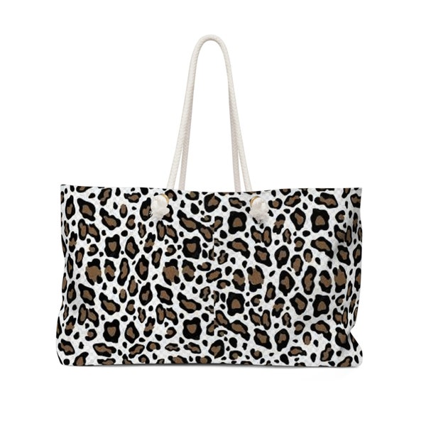 Leopard Print Tote Bag | Weekender Bag | Travel Bag | Carry On | Canvas Large Purse | Leopard Print Weekender Bag