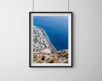 Bird’s Eye View of Black Beach | Santorini Greece |  8x10 16x20 Print/Frame