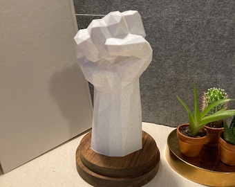 Fist Hand Statue: Low Poly Geometric Hand Gesture - Nordic Style Tabletop Decoration (Full-Sized)